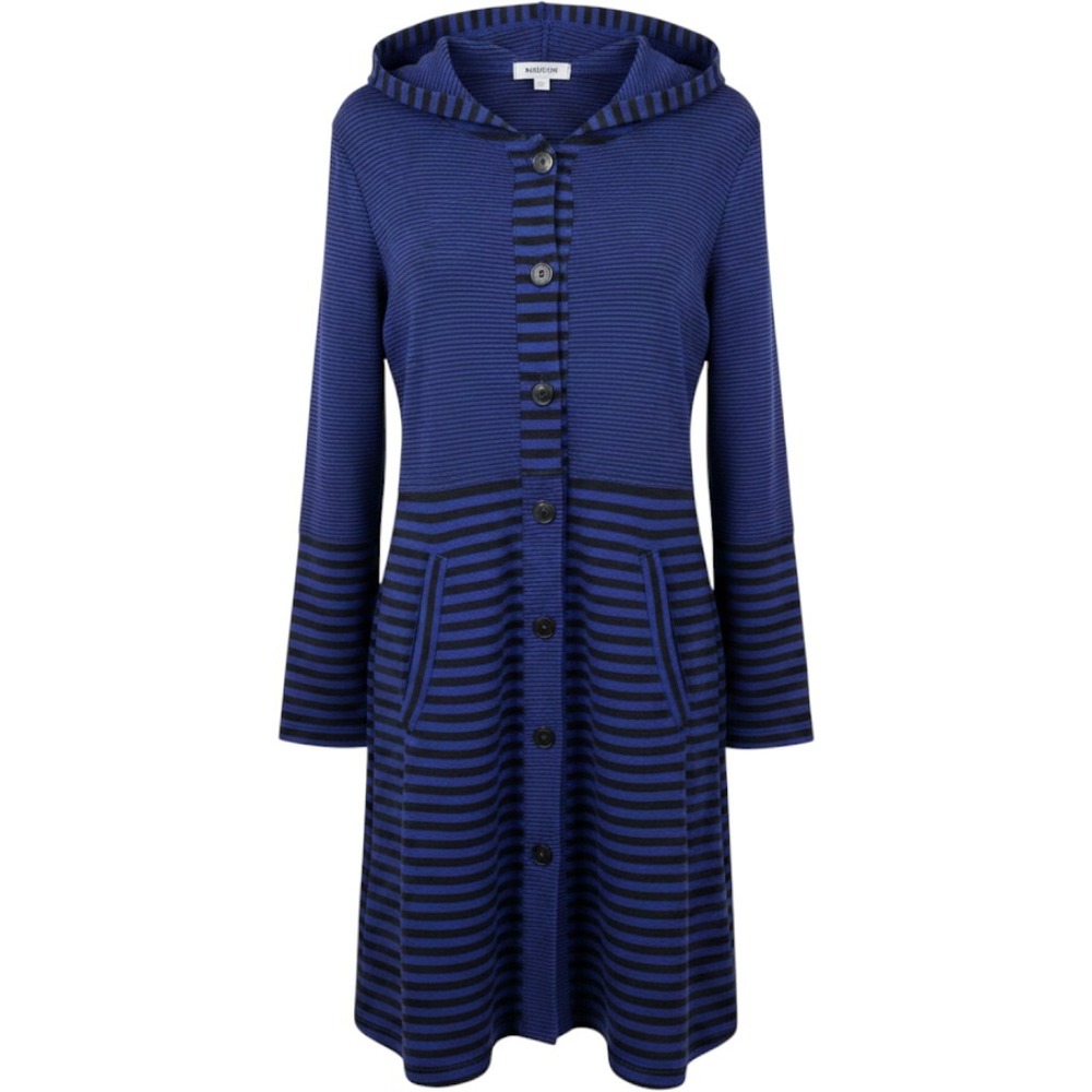 Iridium Women XS Blue Black Striped Pima Cotton Hooded Longline Cardigan Sweater